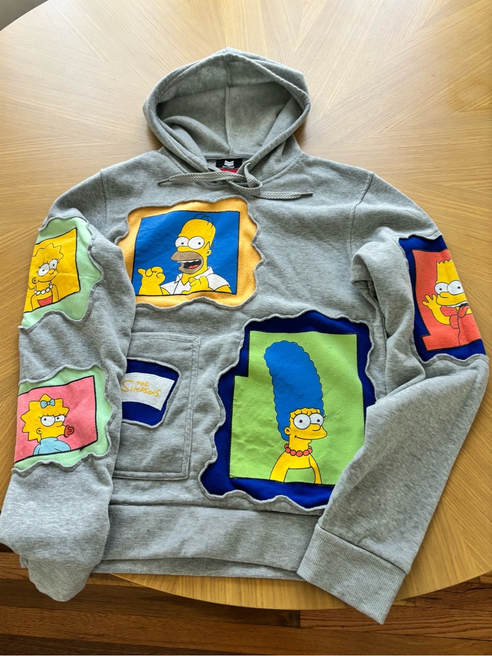 The Simpsons Cut-and-Sew Grey Hoodie with Color Patches, unique sweatshirt